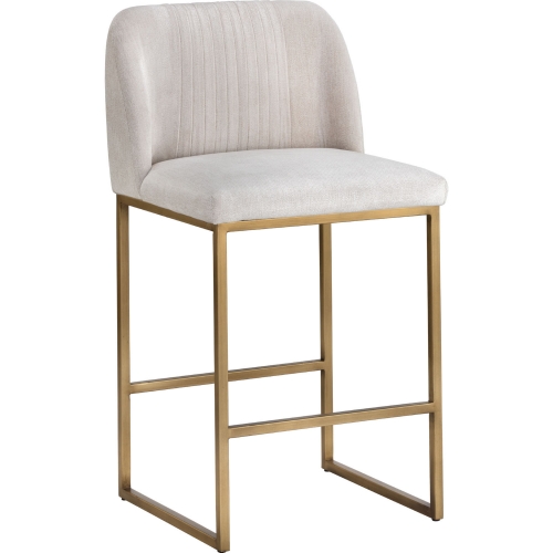 Nevin Counter Stool in Muslin Fabric & Antique Brass Iron
